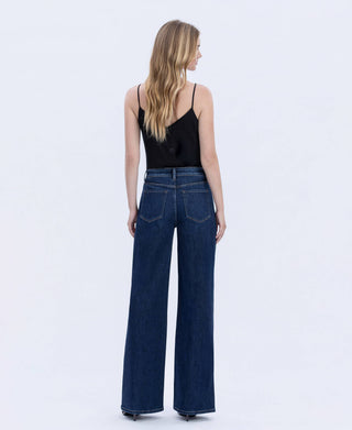 Daphne Super High Rise Full Length Dark Wash Wide Leg Jeans-Pants-VERVET by FLYING MONKEY-bottoms,T6937-The Twisted Chandelier