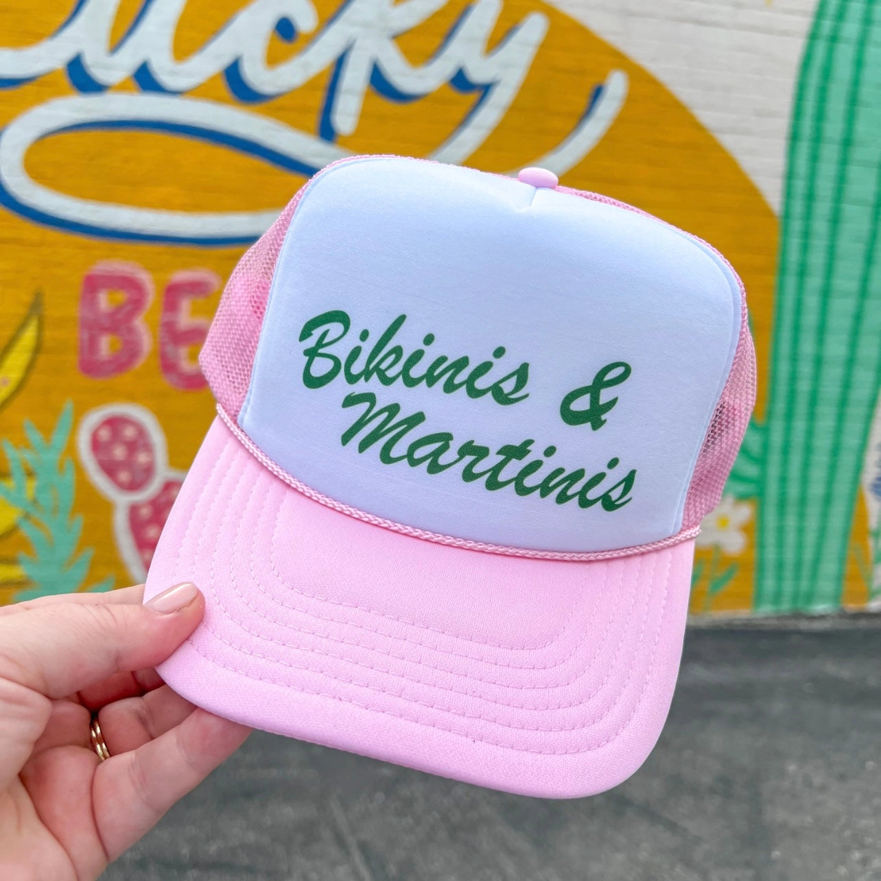Bikinis and Martinis Snapback Foam Trucker Hat-Trucker Hat-Turquoise & Tequila-CR 04/21/25-The Twisted Chandelier