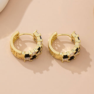 Checker Black & Crystal Baguette Hoop Earrings-Earrings-JOSSLYN by wall to wall-80E61892-The Twisted Chandelier