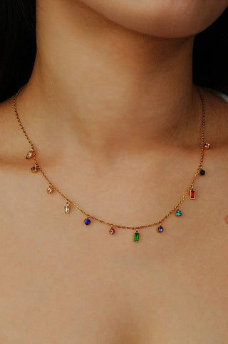 Rainbow Stone Dangle Necklace-Necklace-JOSSLYN by wall to wall-40NK9657-The Twisted Chandelier