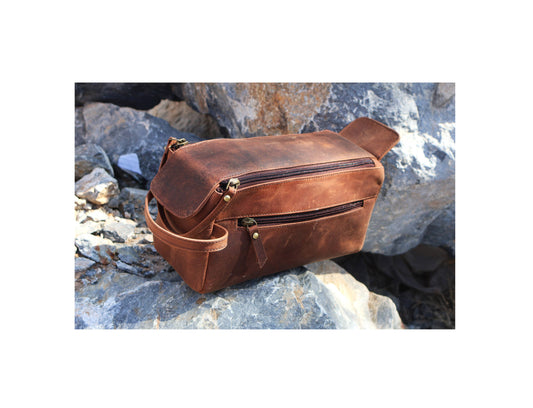 Buffalo Leather Toiletry Bag – Dopp Kit for Shaving & Travel-Billion Brothers-Men's-The Twisted Chandelier