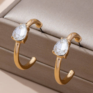 Solitaire Crystal Gold Hoop Earrings-Earrings-JOSSLYN by wall to wall-80E61640-The Twisted Chandelier