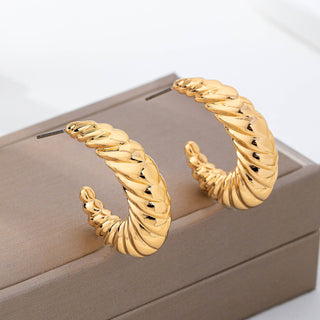 Vintage-Inspired Gold-Tone Ribbed Hoop Earrings-Earrings-JOSSLYN by wall to wall-80E62234-The Twisted Chandelier