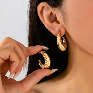 Vintage-Inspired Gold-Tone Ribbed Hoop Earrings-Earrings-JOSSLYN by wall to wall-80E62234-The Twisted Chandelier