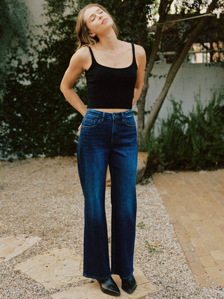 Daphne Super High Rise Full Length Dark Wash Wide Leg Jeans-Pants-VERVET by FLYING MONKEY-bottoms,T6937-The Twisted Chandelier