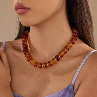 Chunky Amber-Tone Barrel Bead Necklace-Necklace-JOSSLYN by wall to wall-40NK9767-The Twisted Chandelier