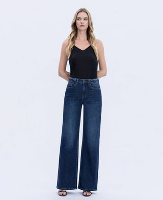 Daphne Super High Rise Full Length Dark Wash Wide Leg Jeans-Pants-VERVET by FLYING MONKEY-bottoms,T6937-The Twisted Chandelier