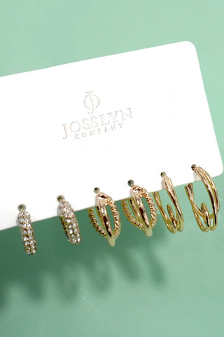 Trio Huggie Hoop Rhinestone Titanium Post Earrings-Earrings-JOSSLYN by wall to wall-80E5807-The Twisted Chandelier