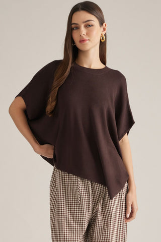 Emery Solid Short Poncho Sleeve Sweater Top - Brown-Top-ENTRO-Fall Favorites,NewArrival,Tops Collection-The Twisted Chandelier