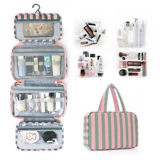 Striped Hanging Toiletry & Makeup Organizer Bag-Bag-JOSSLYN by wall to wall-40P599-PINK/GREEN-The Twisted Chandelier