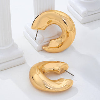 Bold Gold-Tone Chunky Dome Crescent Hoop Earrings-Earrings-JOSSLYN by wall to wall-80E62230-The Twisted Chandelier