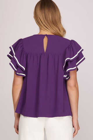 Raleigh Ruffle Sleeve Game Day Woven Top-Top-Vanilla Monkey-Tops Collection-The Twisted Chandelier