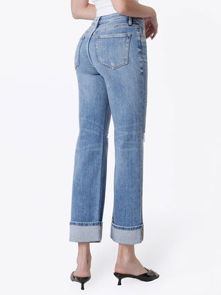 Darcy High Rise Distressed Cuffed Slim Wide Jeans-Pants-FLYING MONKEY-bottoms,F9205-The Twisted Chandelier