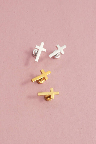 Cross Stainless Steel Screw Back Post Stud Earrings-JOSSLYN by wall to wall-40E481-The Twisted Chandelier
