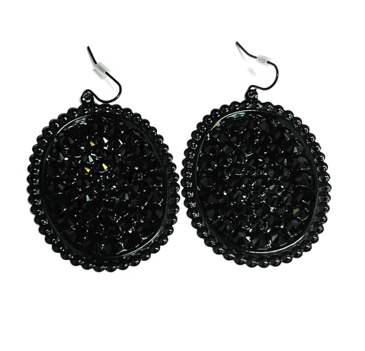 Black Medium Oval Earring With Crystal-Earrings-806 Accessories-The Twisted Chandelier