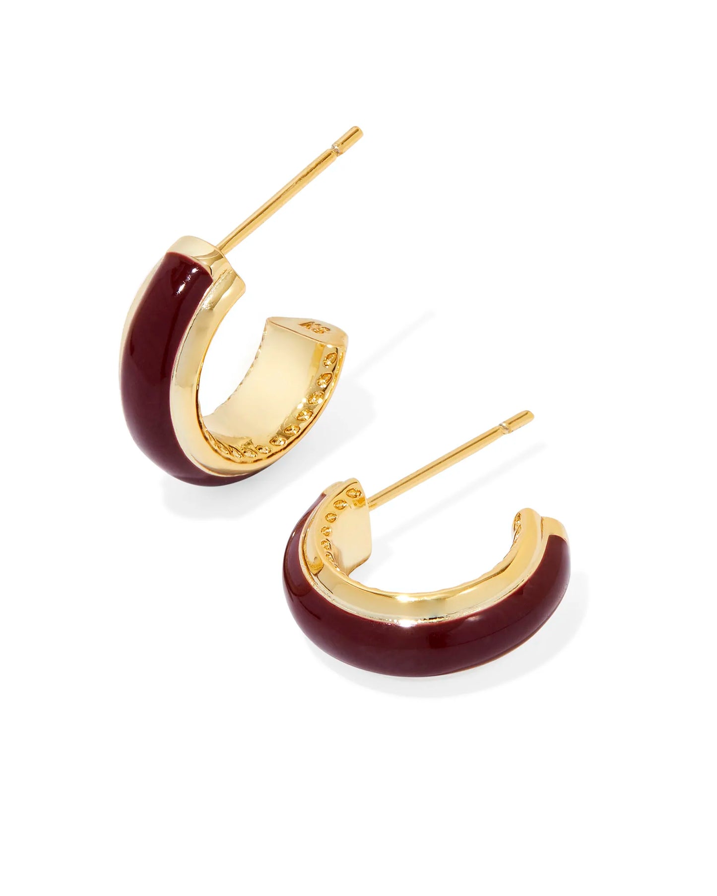 Kendra Scott Ainsley Huggie Earrings Gold Burgundy Enamel-Earrings-Kendra Scott-CR 07/31/24, E00564GLD, FD 07/31/24, gameday-The Twisted Chandelier