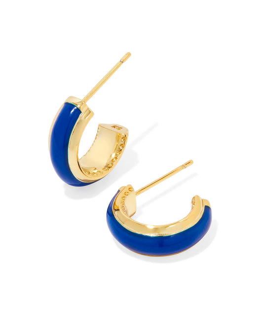 Kendra Scott Ainsley Huggie Earrings Gold Blue Enamel-Earrings-Kendra Scott-CR 07/31/24, E00564GLD, FD 07/31/24, gameday-The Twisted Chandelier