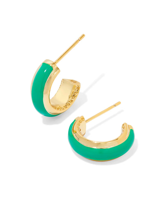 Kendra Scott Ainsley Huggie Earrings Gold Green Enamel-Earrings-Kendra Scott-CR 07/31/24, E00564GLD, FD 07/31/24, gameday-The Twisted Chandelier