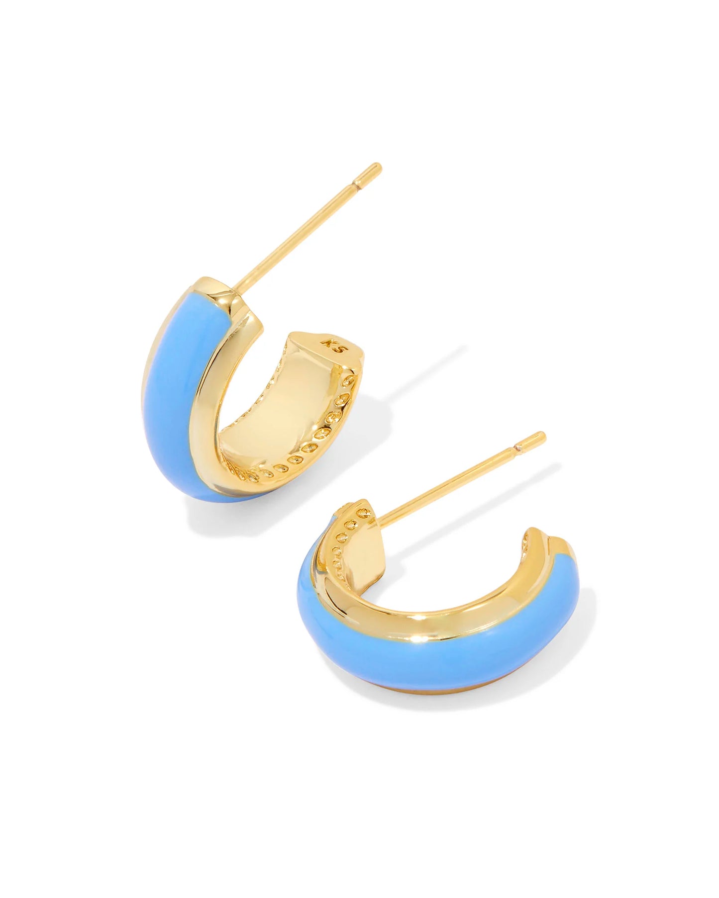 Kendra Scott Ainsley Huggie Earrings Gold Light Blue Enamel-Earrings-Kendra Scott-CR 07/31/24, E00564GLD, FD 07/31/24, gameday-The Twisted Chandelier