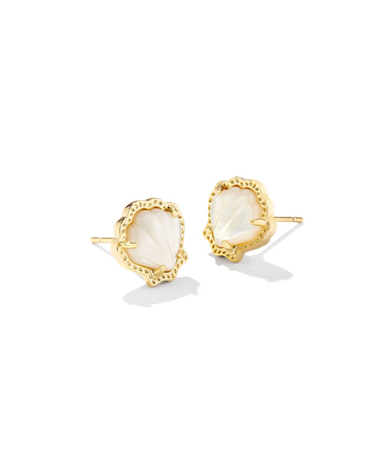 Kendra Scott Brynne Shell Stud Earrings Gold Ivory Mother Of Pearl-Earrings-Kendra Scott-E00507GLD-The Twisted Chandelier