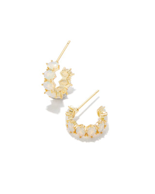 Kendra Scott Cailin Crystal Huggie Earrings Gold White Iridescent Crystal