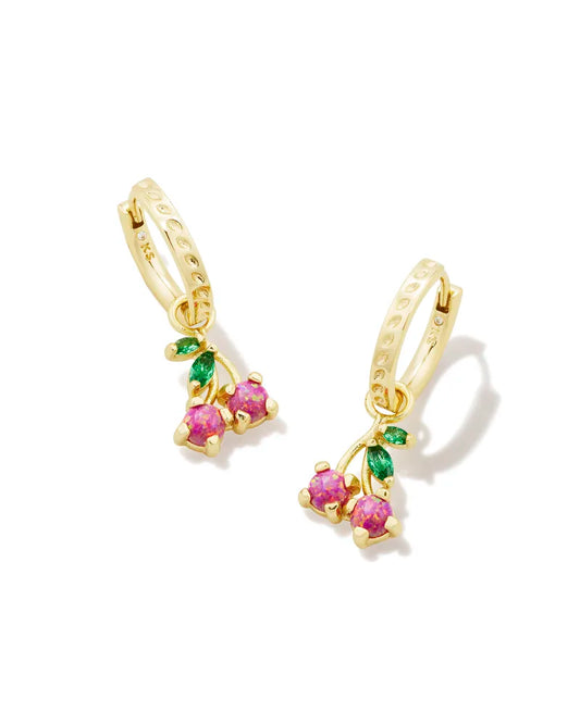 Kendra Scott Cherry Huggie Earrings Gold Berry Kyocera Opal-Earrings-Kendra Scott-E00511GLD, FD 06/18/24-The Twisted Chandelier