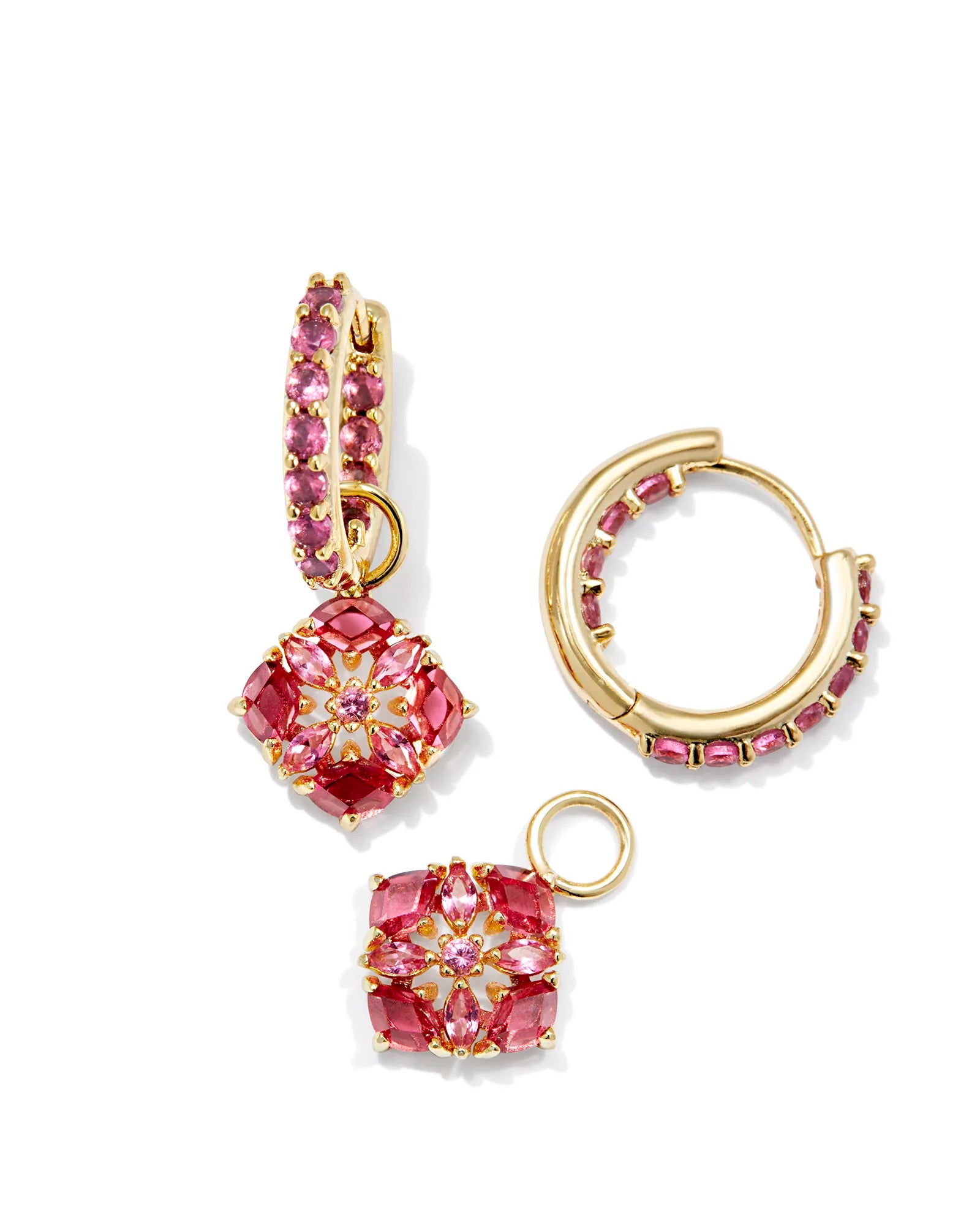 Kendra Scott Dira Crystal Huggie Earrings Gold Pink Mix-Earrings-Kendra Scott-E00429GLD-The Twisted Chandelier