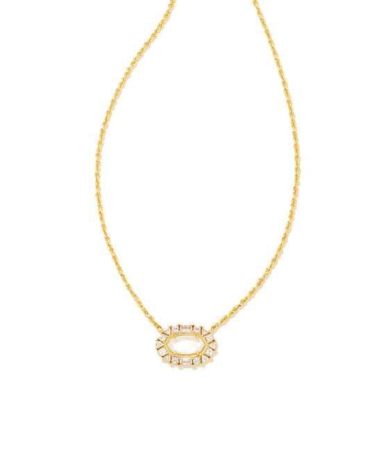 Kendra Scott Elisa Crystal Frame Short Pendant Necklace Gold Ivory Mother of Pearl-Necklaces-Kendra Scott-N00330GLD-The Twisted Chandelier