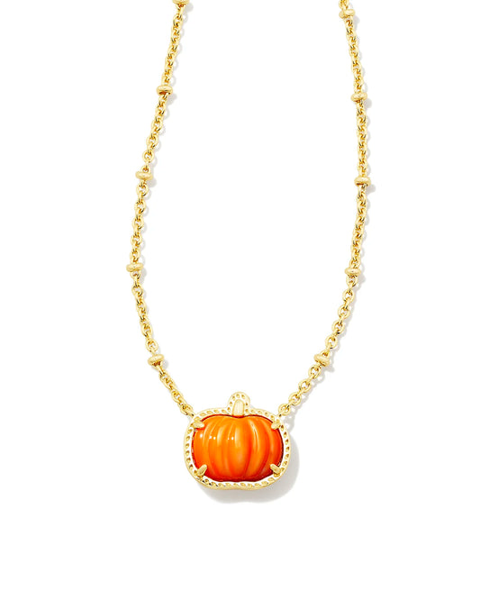 Kendra Scott Pumpkin Short Pendant Necklace Gold Orange Mother of Pearl-Necklaces-Kendra Scott-N00233GLD-The Twisted Chandelier