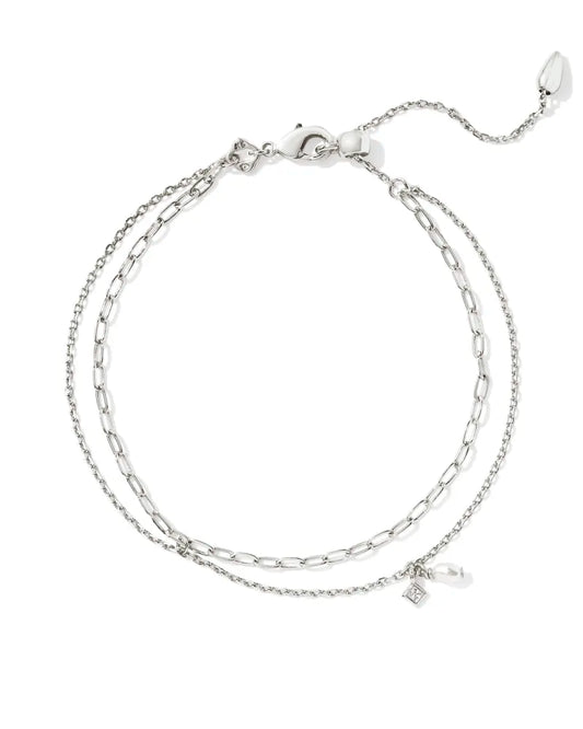 Kendra Scott Eve Multi Strand Bracelet Silver White Pearl-Bracelets-Kendra Scott-B00219RHD, CR 07/31/24, FD 07/31/24-The Twisted Chandelier