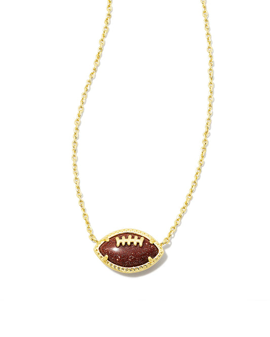 Kendra Scott Football Short Pendant Necklace Gold Orange Goldstone-Necklaces-Kendra Scott-gameday, N00329GLD-The Twisted Chandelier