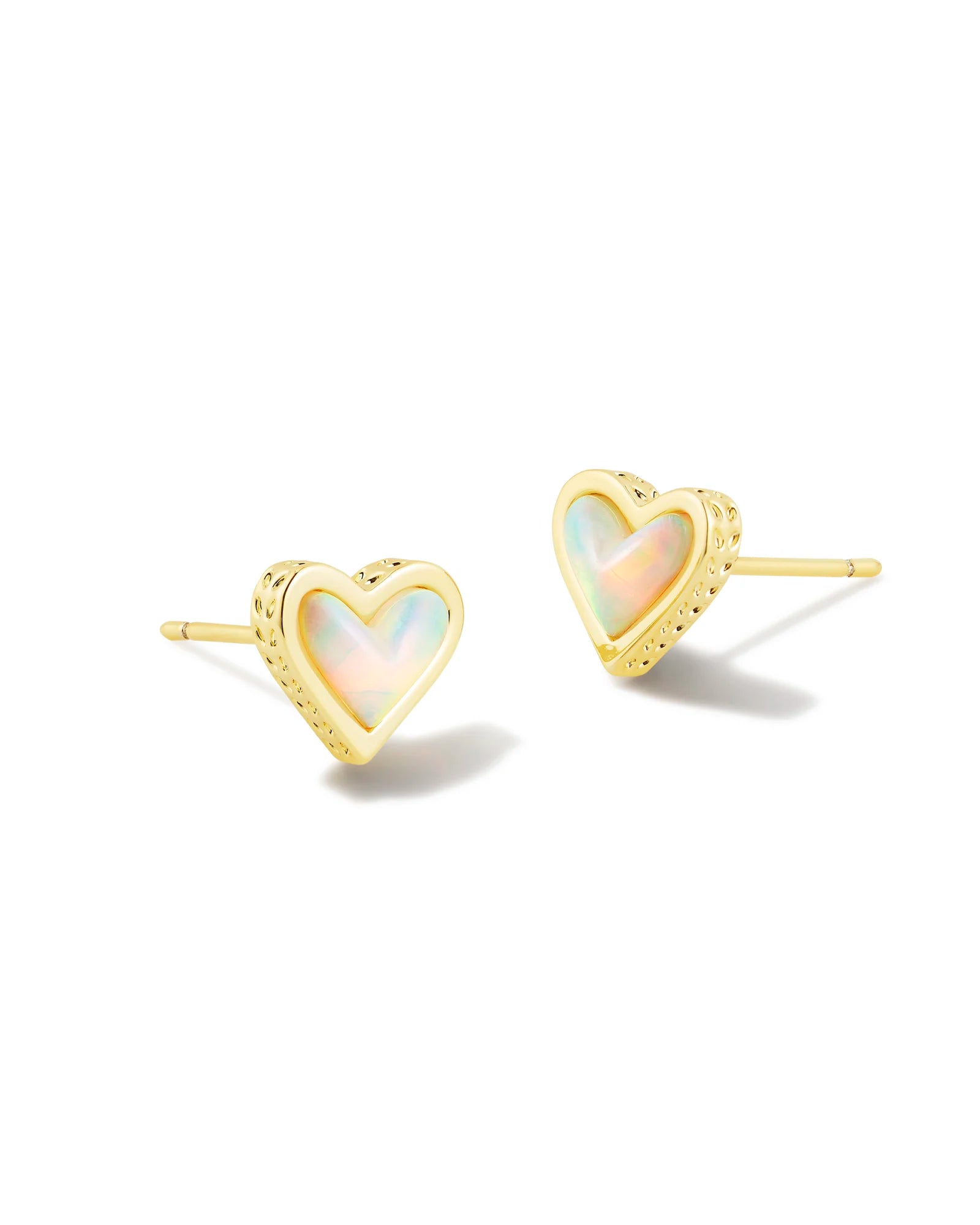 Kendra Scott Framed Ari Heart Stud Earrings Gold White Opalescent Resin-Earrings-Kendra Scott-E00276GLD-The Twisted Chandelier