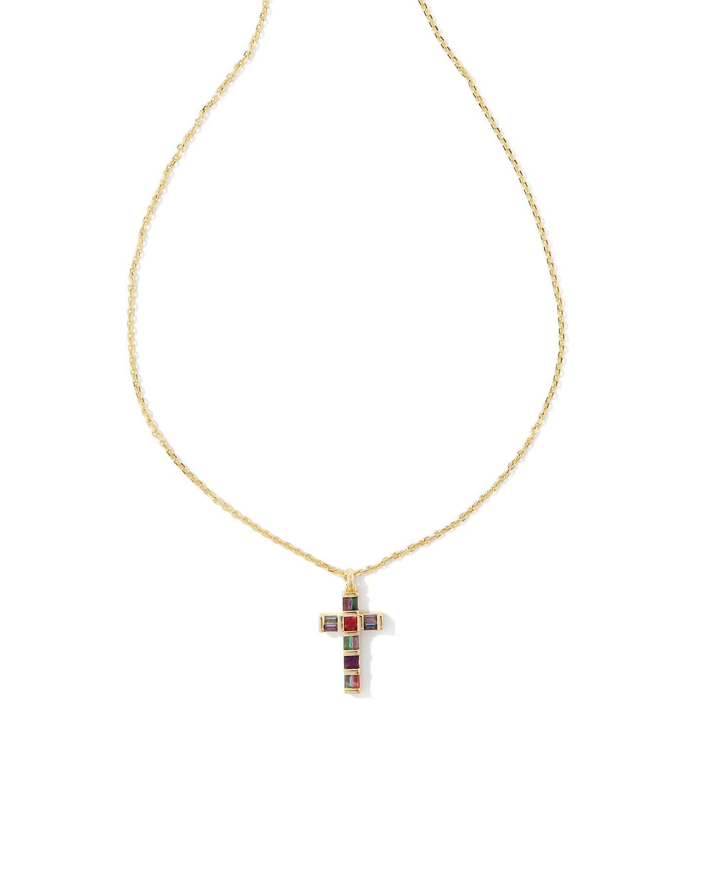 Kendra Scott Gracie Cross Short Pendant Necklace Gold Multi Mix-Necklaces-Kendra Scott-N00346GLD-The Twisted Chandelier