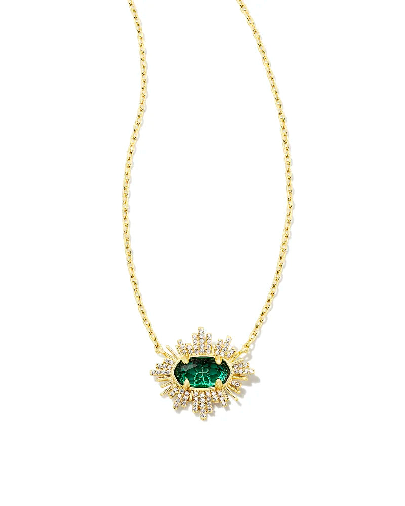 Kendra Scott Grayson Sunburst Frame Short Pendant Necklace Gold Green Glass-Necklaces-Kendra Scott-N00336GLD-The Twisted Chandelier