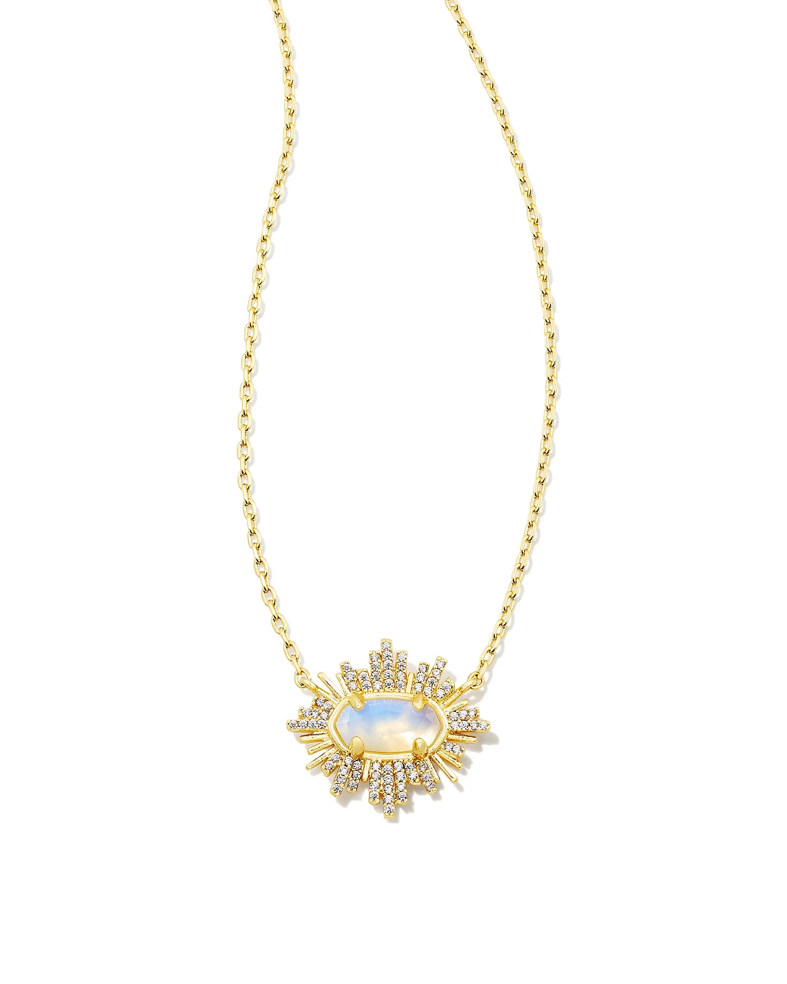 Kendra Scott Grayson Sunburst Frame Short Pendant Necklace Gold Iridescent Opalite Illusion-Necklaces-Kendra Scott-N00336GLD-The Twisted Chandelier