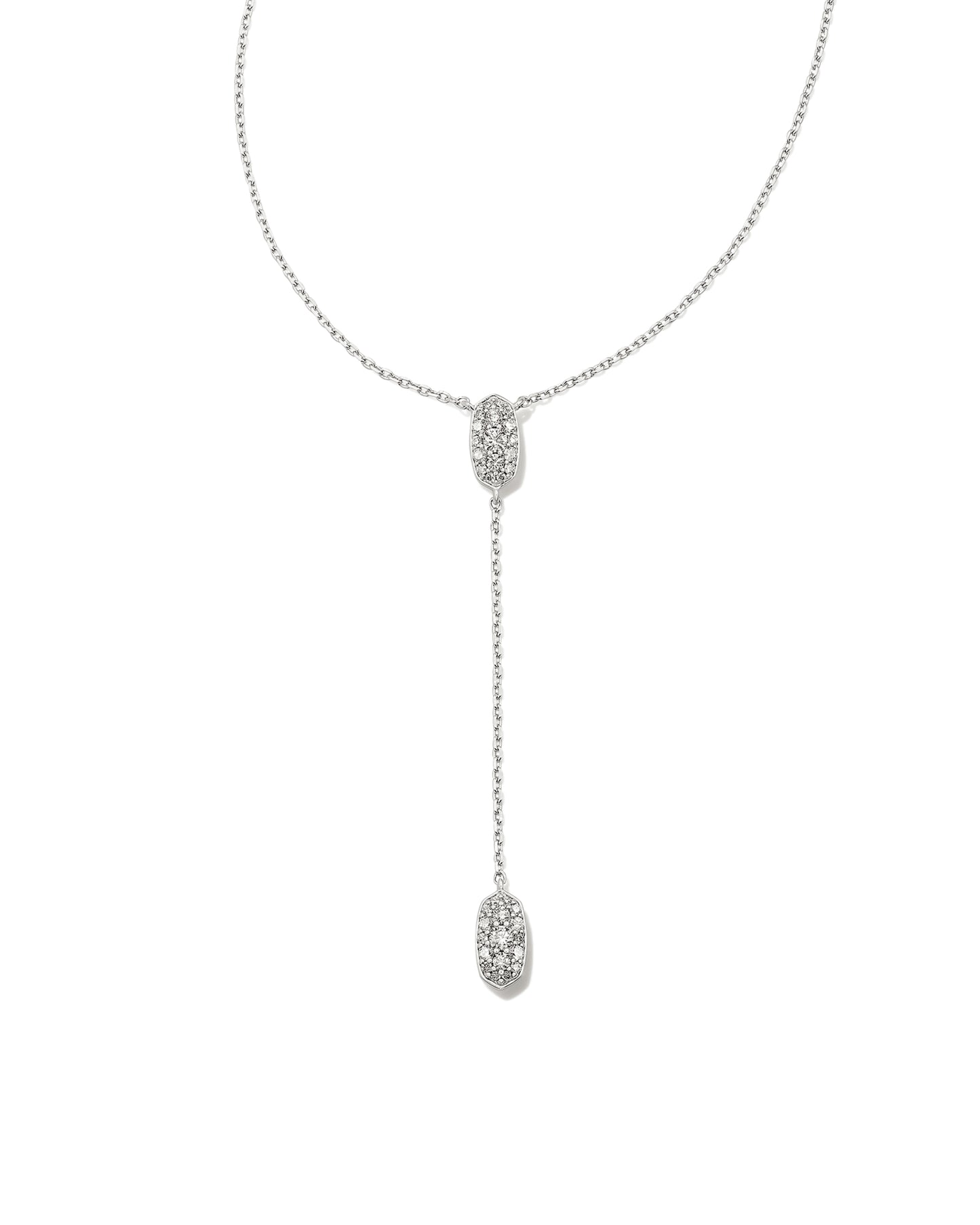 Kendra Scott Grayson Y Necklace Silver White CZ-Necklaces-Kendra Scott-N00328RHD-The Twisted Chandelier