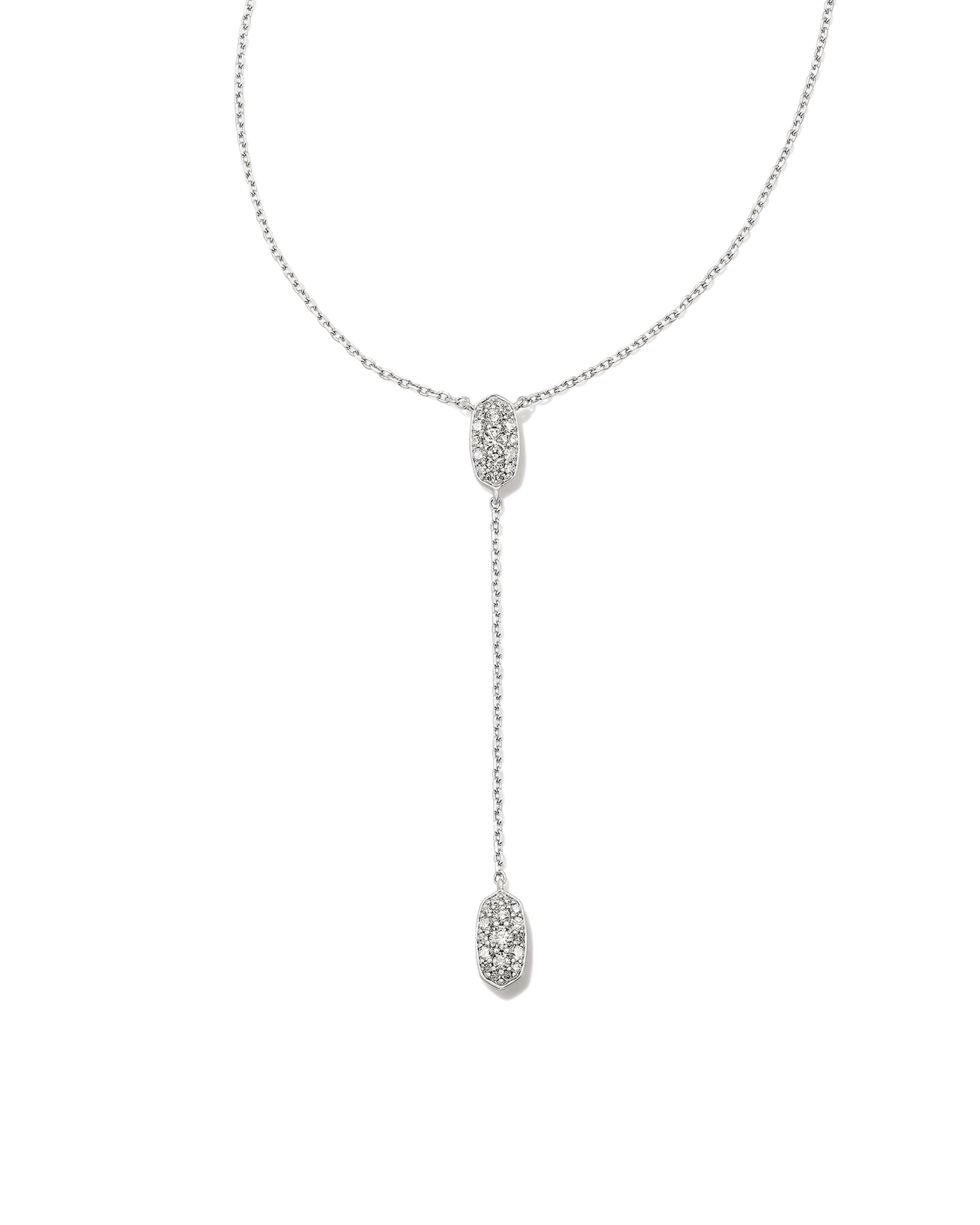 Kendra Scott Grayson Y Necklace Silver White CZ-Necklaces-Kendra Scott-N00328RHD-The Twisted Chandelier