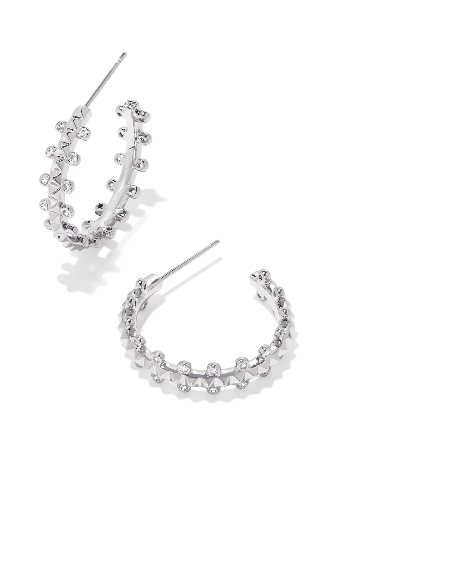 Kendra Scott Jada Small Hoop Earrings Silver White Crystal-Earrings-Kendra Scott-E00403RHD-The Twisted Chandelier