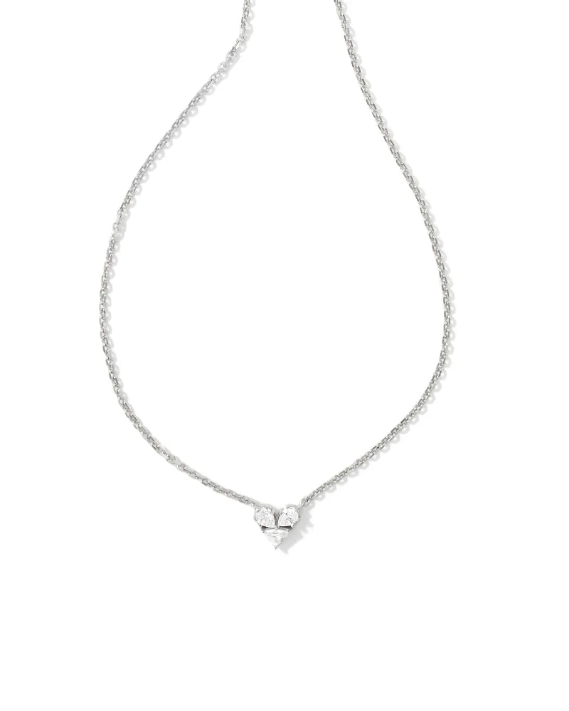 Kendra Scott Katy Heart Short Pendant Necklace Silver White CZ-Necklaces-Kendra Scott-N00366RHD-The Twisted Chandelier