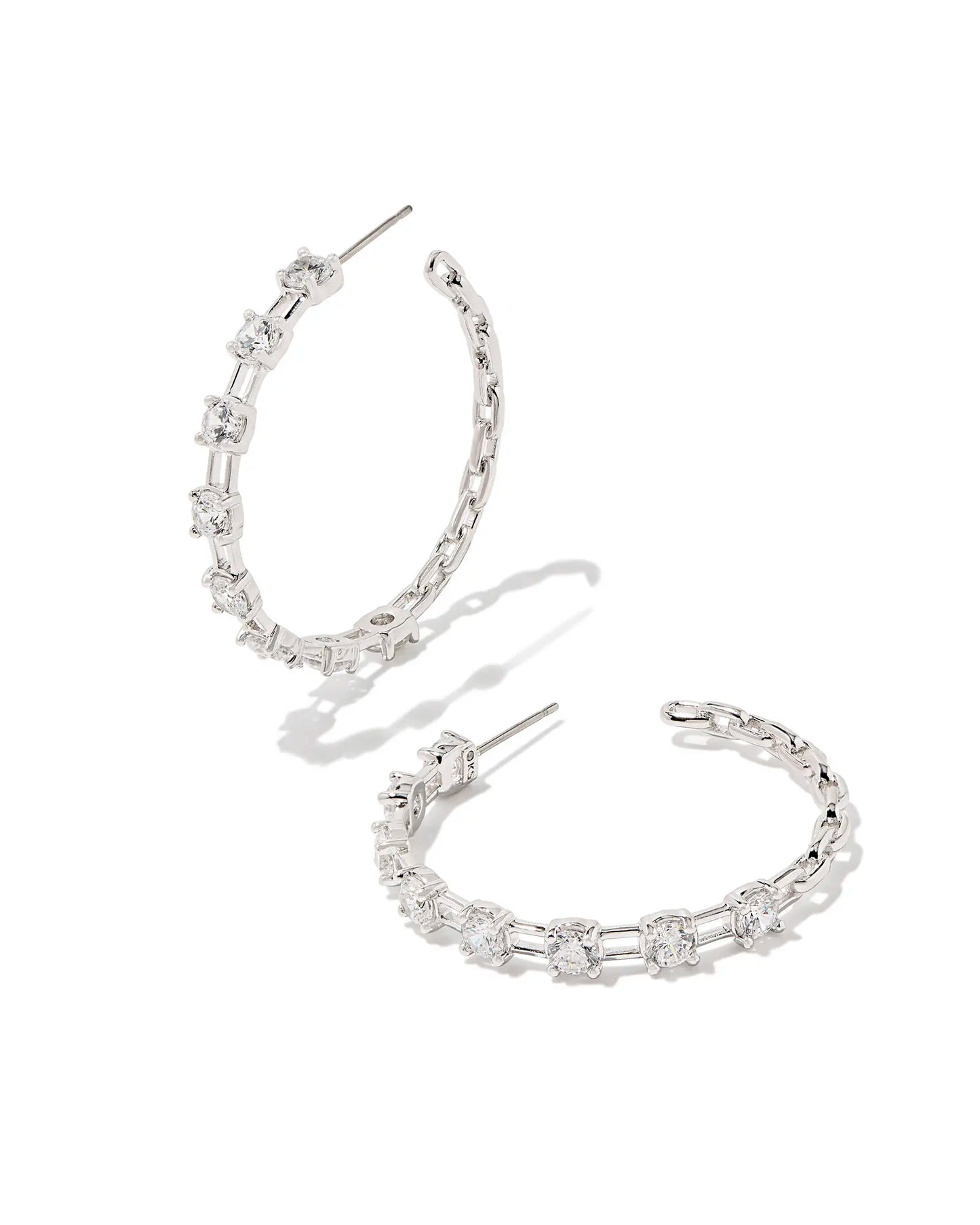 Kendra Scott Lexi Hoop Earrings Silver White Crystal-Earrings-Kendra Scott-CR 07/31/24, E00570RHD, FD 07/31/24-The Twisted Chandelier