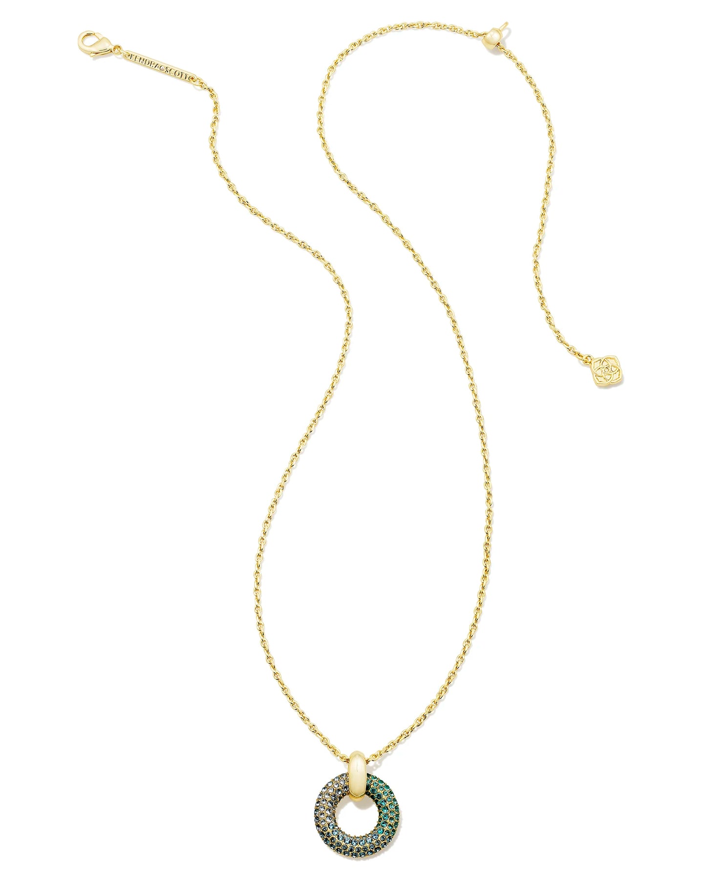 Kendra Scott Mikki Pave Short Pendant Necklace Gold Green Blue Ombre Mix-Necklaces-Kendra Scott-N00337GLD-The Twisted Chandelier