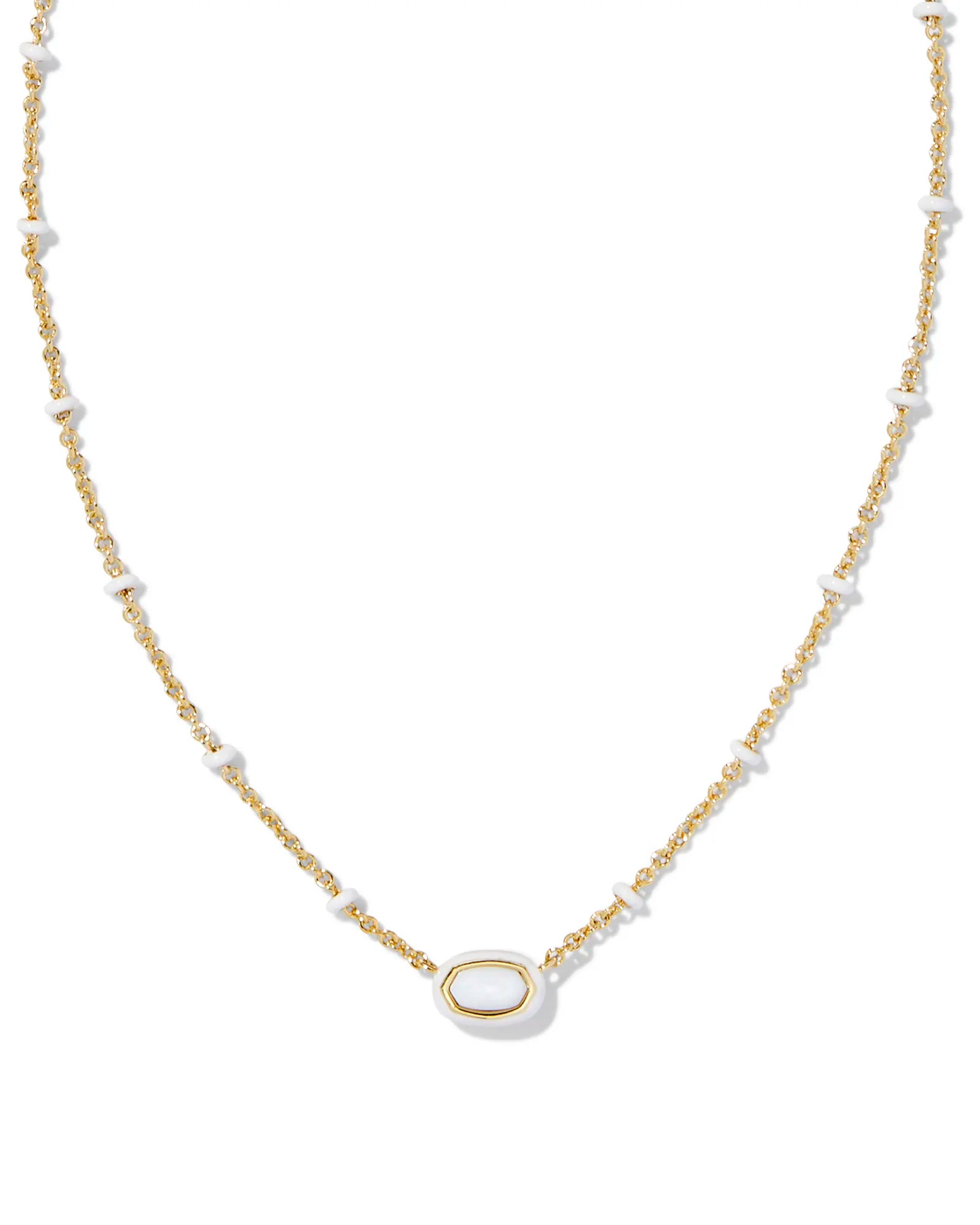 Kendra Scott Mini Elisa Enamel Frame Short Pendant Necklace Gold White Mother of Pearl-Necklaces-Kendra Scott-CR 07/31/24, FD 07/31/24, gameday, N00720GLD-The Twisted Chandelier