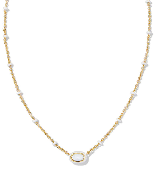 Kendra Scott Mini Elisa Enamel Frame Short Pendant Necklace Gold White Mother of Pearl-Necklaces-Kendra Scott-CR 07/31/24, FD 07/31/24, gameday, N00720GLD-The Twisted Chandelier