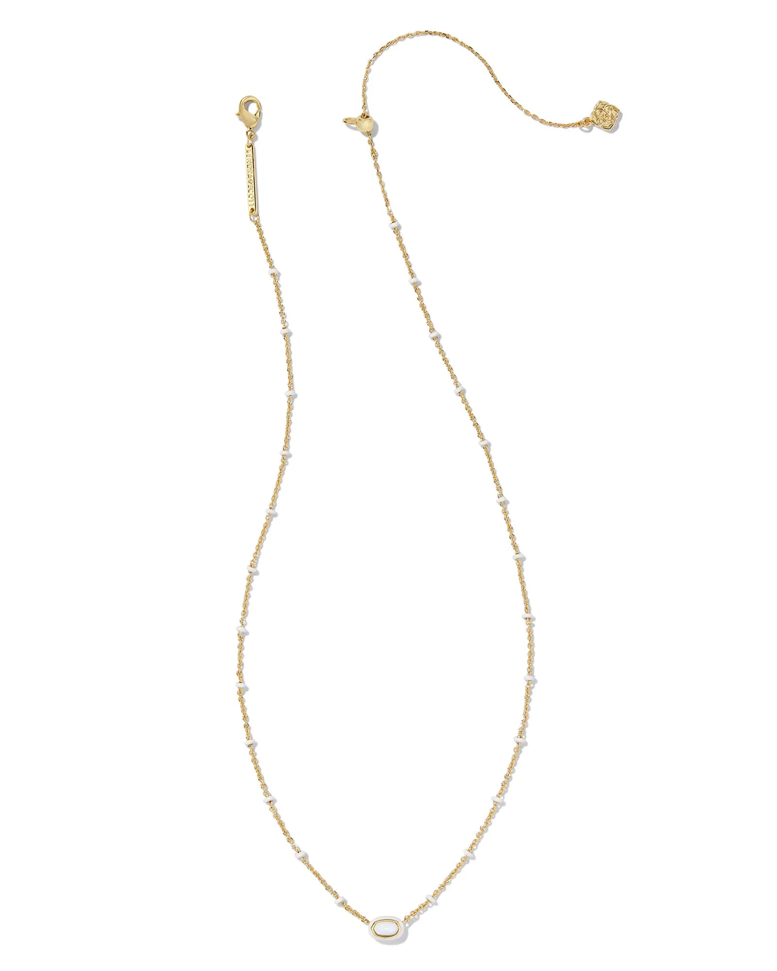 Kendra Scott Mini Elisa Enamel Frame Short Pendant Necklace Gold White Mother of Pearl-Necklaces-Kendra Scott-CR 07/31/24, FD 07/31/24, gameday, N00720GLD-The Twisted Chandelier