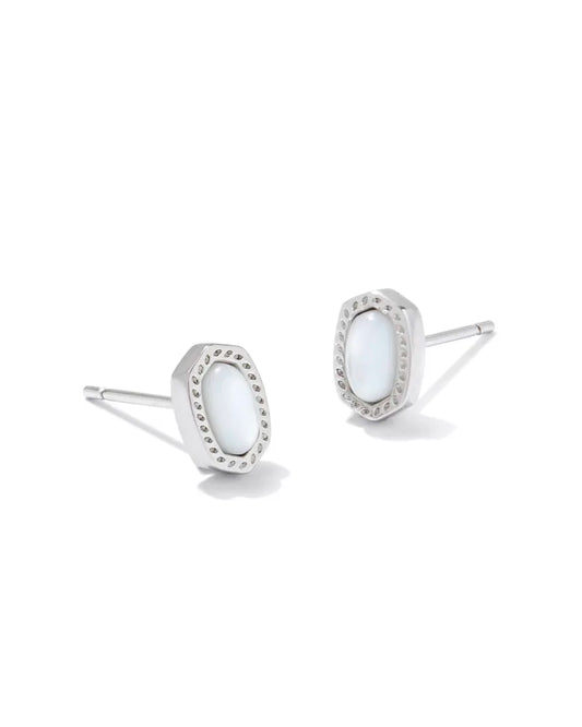 Kendra Scott Mini Ellie Stud Earrings Silver Ivory Mother of Pearl-Earrings-Kendra Scott-E00416RHD-The Twisted Chandelier