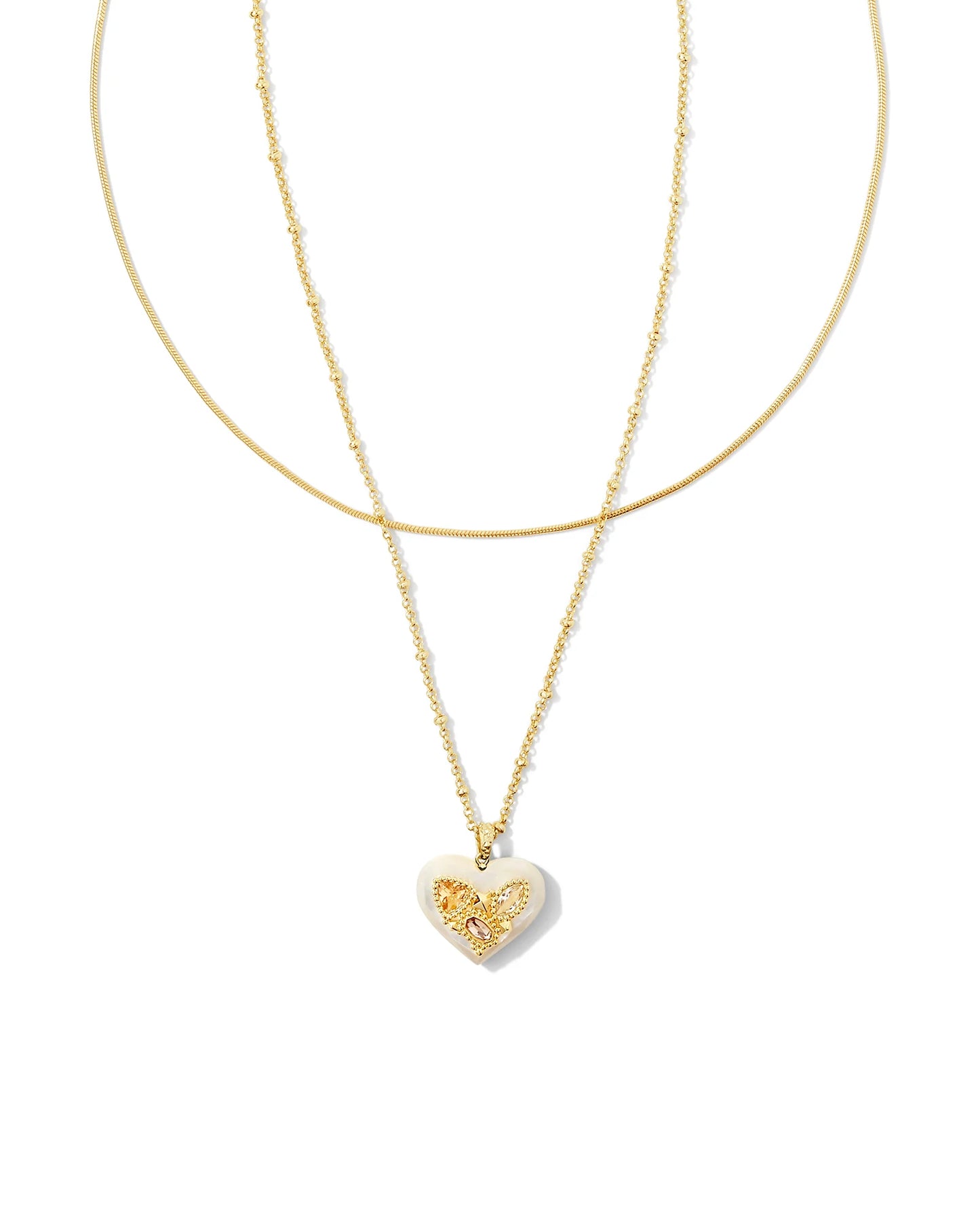 Kendra Scott Penny Heart Multi Strand Necklace Gold Ivory Mother of Pearl-Necklaces-Kendra Scott-N00348GLD-The Twisted Chandelier