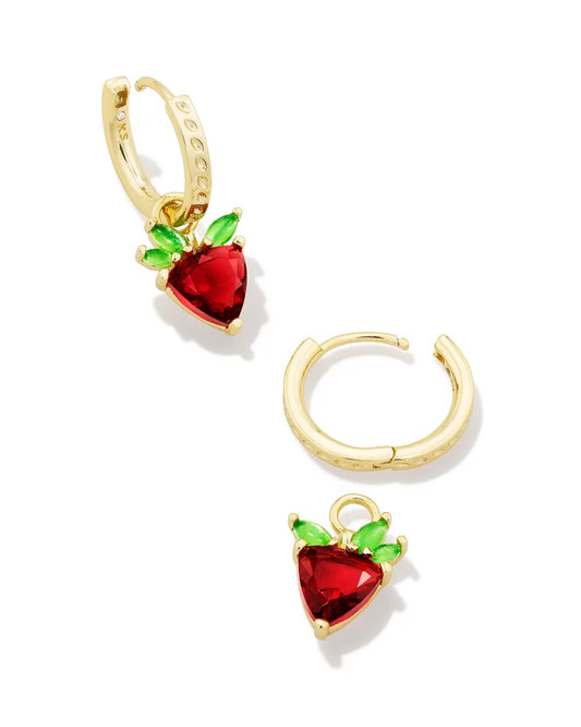 Kendra Scott Strawberry Huggie Earrings Gold Dark Pink Crystal-Earrings-Kendra Scott-E00512GLD, FD 06/18/24-The Twisted Chandelier