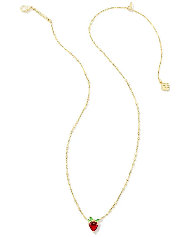 Kendra Scott Strawberry Short Pendant Necklace Gold Dark Pink Crystal-Necklaces-Kendra Scott-FD 06/18/24, N00591GLD-The Twisted Chandelier