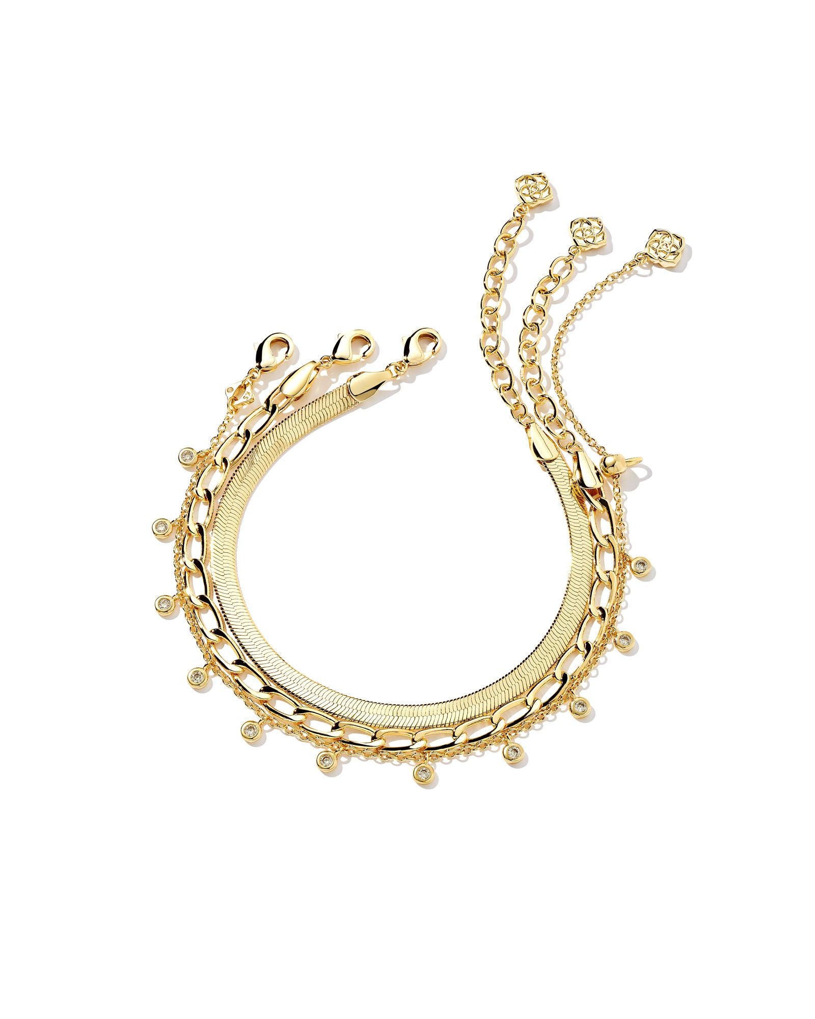 Kendra Scott Kassie Set of 3 Chain Bracelet Gold Metal-Bracelets-Kendra Scott-B1417GLD-The Twisted Chandelier