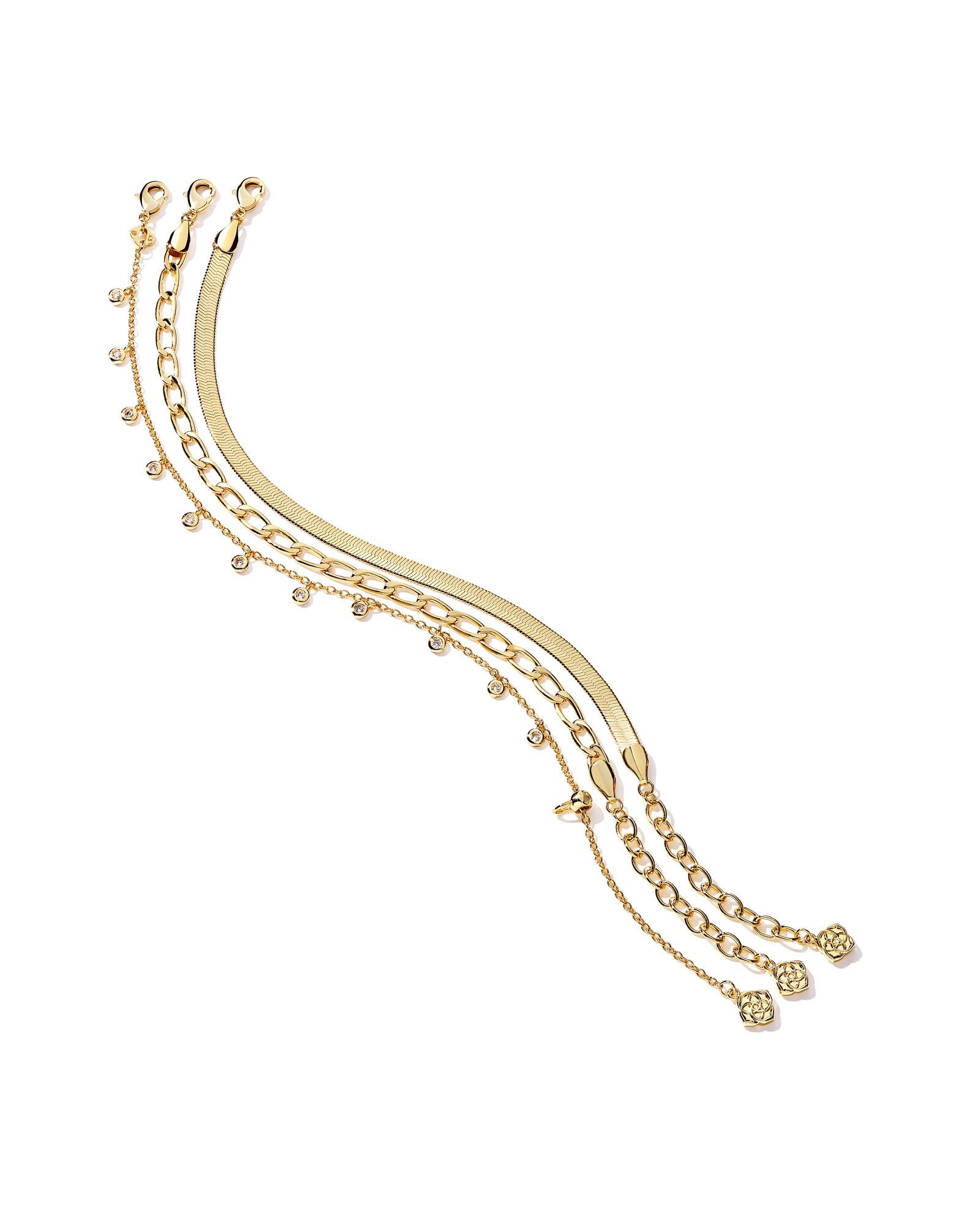 Kendra Scott Kassie Set of 3 Chain Bracelet Gold Metal-Bracelets-Kendra Scott-B1417GLD-The Twisted Chandelier